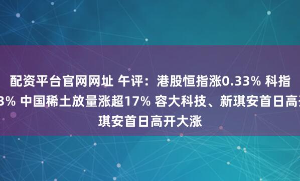 配资平台官网网址 午评：港股恒指涨0.33% 科指跌0.33% 中国稀土放量涨超17% 容大科技、新琪安首日高开大涨